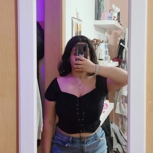 Short Sleeve Synched Black Top